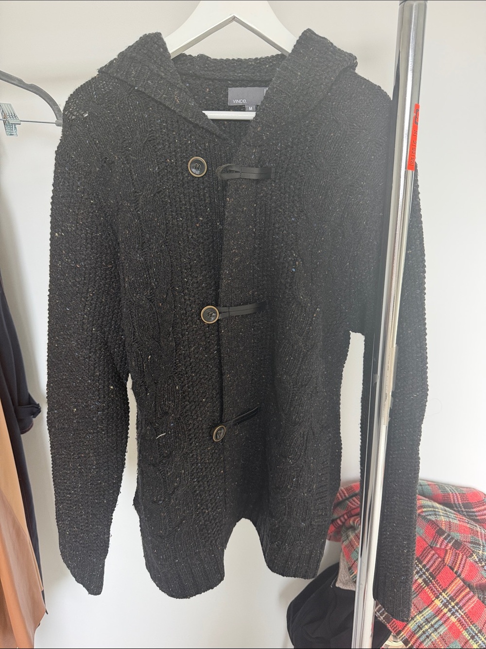 Vince Black Hooded Toggle Pea Coat